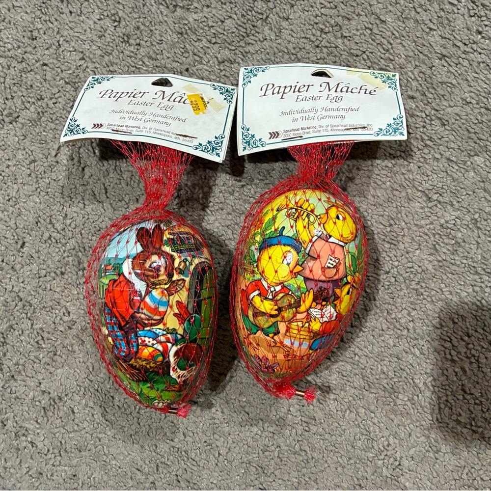 Vintage Paper Mache Handcrafted West Germany Easter Egg Candy Container Lot of 2